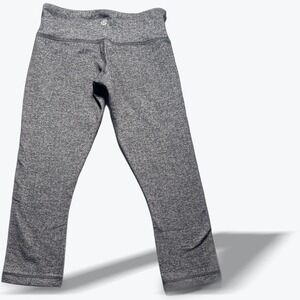 Lululemon Wunder Under HR Crop 21" Leggings Womens 4 Yoga Pants Grey Herringbone